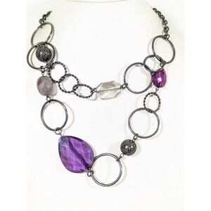 Y2K Gray Metallic Purple Faceted Bead Layered Circle‎ Chain Neckalce 20"